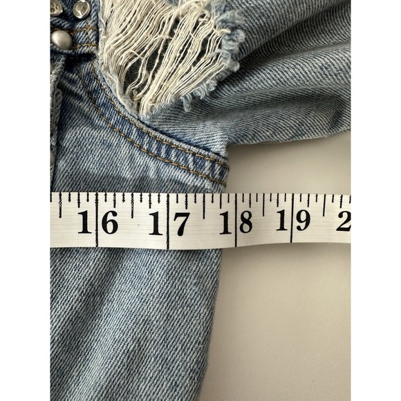 BLANKNYC Denim Jacket Womens XS Blue Studded Pearl Distressed Star Oversized - Picture 6 of 10